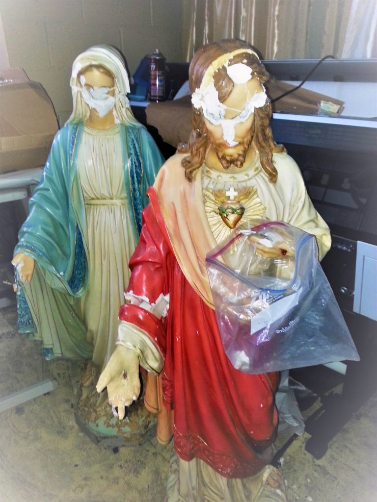 Our Lord and Our Lady, desecrated by vandals